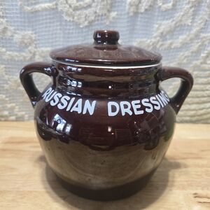 Vintage-Style Russian Dressing Jar in Dark Brown Glaze